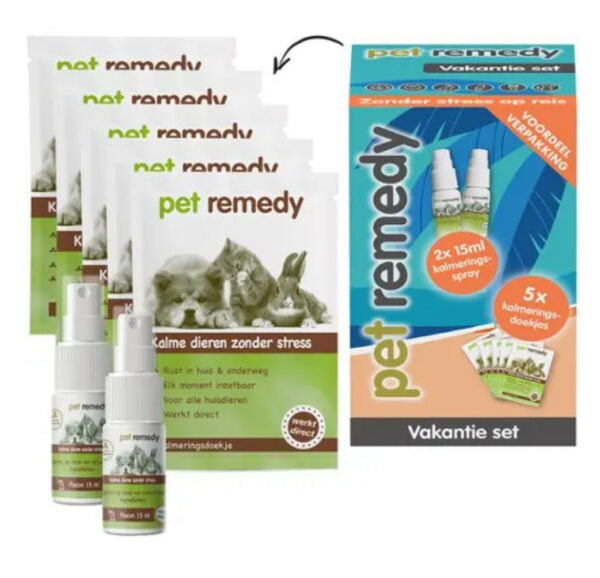 Pet Remedy Vakantie Set kan jouw huisdier op een natuurlijke wijze kalmeren in dit soort situaties. Dit product bevat geen feromonen.